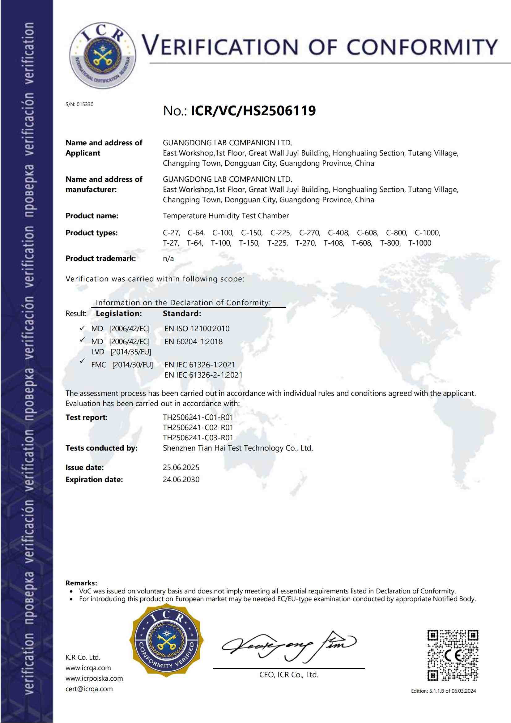 GUANGDONG LAB COMPANION LTD has obtained international certification for its temperature and humidity test box, which will help expand the European market